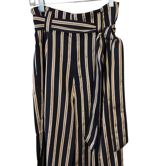 7 For All Mankind Wide Leg High Rise Navy & Gold Striped Paperbag Pants Med NWT - Picture 4 of 11